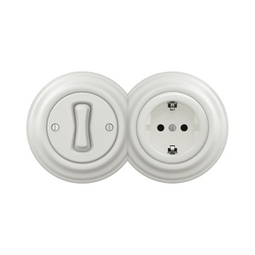 Reblig - Interrupteur unipolaire rétro n°1 et prise SCHUKO 230 V avec cadre en céramique blanc