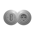 Reblig - Interrupteur unipolaire rétro n°1 et prise SCHUKO 230 V avec cadre gris