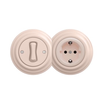 Reblig - Interrupteur unipolaire rétro n°1 et prise SCHUKO 230V avec cadre, rose vintage
