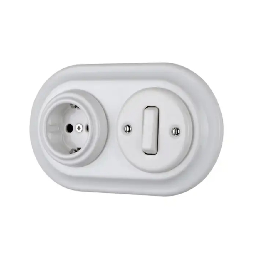Reblig - Prise murale rétro en porcelaine sans cadre SCHUKO 250V/16A blanche