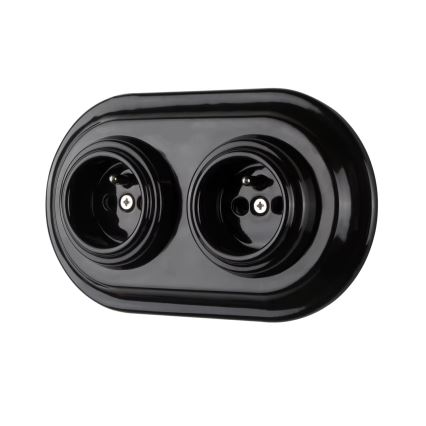 Reblig - Prise domestique rétro en porcelaine sans cadre 250V/16A noire