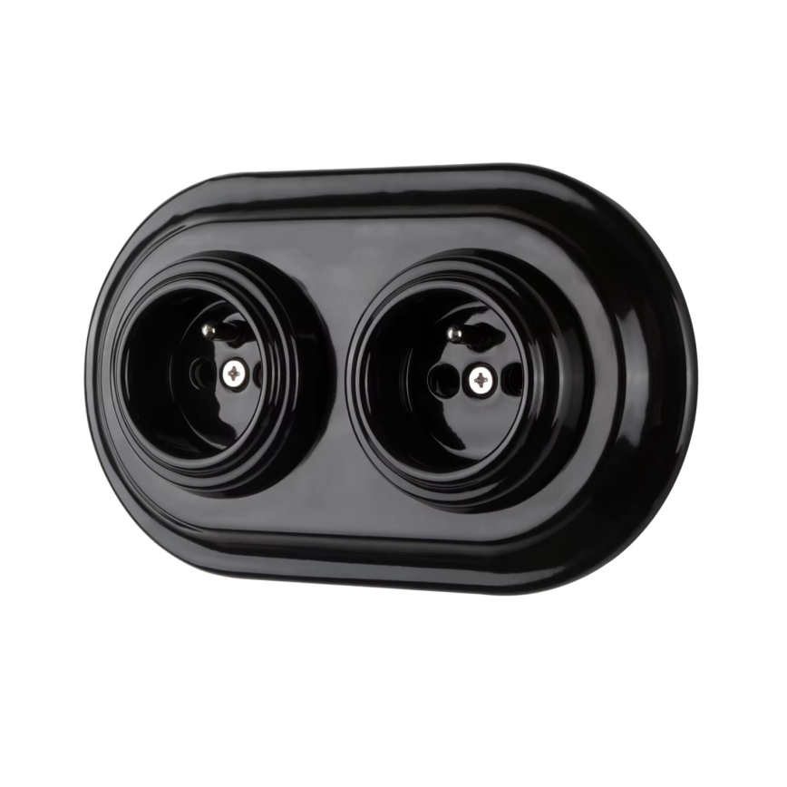 Reblig - Prise domestique rétro en porcelaine sans cadre 250V/16A noire