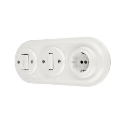 Reblig - Prise domestique rétro en porcelaine sans enjoliveur, 250 V / 16 A, blanche