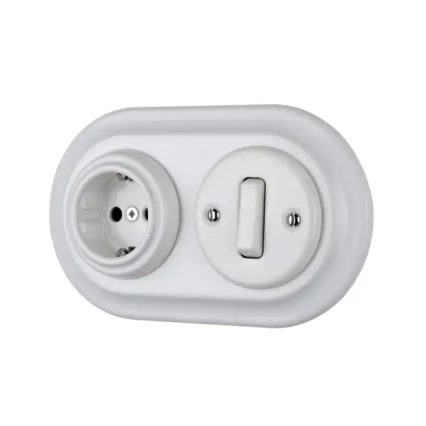 Reblig - Prise domestique rétro en porcelaine sans enjoliveur, 250 V / 16 A, blanche