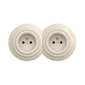 Reblig - Prise double murale rétro avec plaque, 230 V, beige