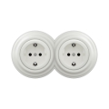 Reblig -Prise double rétro domestique avec cadre SCHUKO 230V en céramique blanche