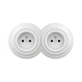 Reblig - Prise double rétro murale avec cadre 230 V, blanc neige