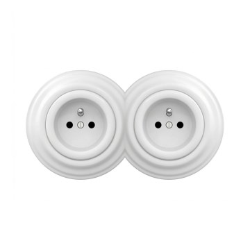 Reblig - Prise double rétro murale avec cadre 230 V, blanc neige
