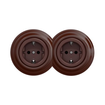 Reblig - Prise double rétro murale SCHUKO 230 V avec cadre, marron