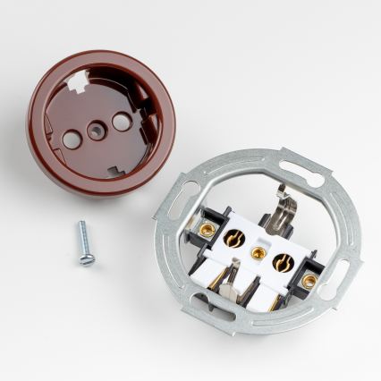 Reblig - Prise double rétro murale SCHUKO 230 V avec cadre, marron