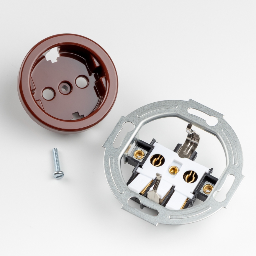Reblig - Prise double rétro murale SCHUKO 230 V avec cadre, marron