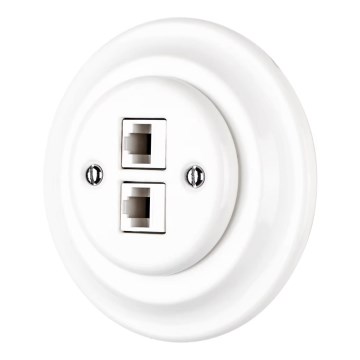 Reblig - Prise Ethernet murale rétro en porcelaine avec cadre, 2x Cat5e, blanche