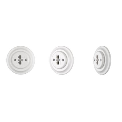 Reblig - Prise Ethernet murale rétro en porcelaine avec cadre, 2x Cat5e, blanche