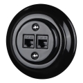 Reblig - Prise Ethernet rétro en porcelaine avec cadre, 2x Cat5e, noire