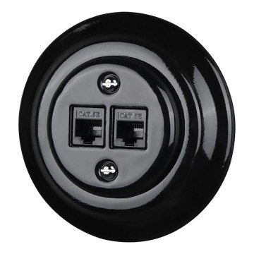 Reblig - Prise Ethernet rétro en porcelaine avec cadre, 2x Cat5e, noire