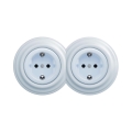 Reblig - Prise murale double rétro avec cadre SCHUKO 230 V, bleu