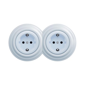 Reblig - Prise murale double rétro avec cadre SCHUKO 230 V, bleu