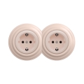 Reblig - Prise murale double rétro avec cadre SCHUKO 230V rose poudré