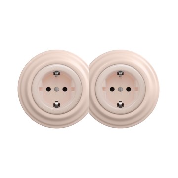 Reblig - Prise murale double rétro avec cadre SCHUKO 230V rose poudré