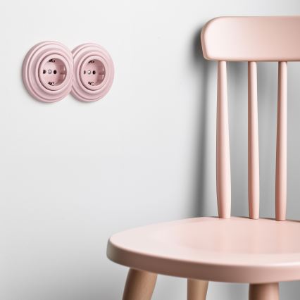 Reblig - Prise murale double rétro avec cadre SCHUKO 230V rose poudré