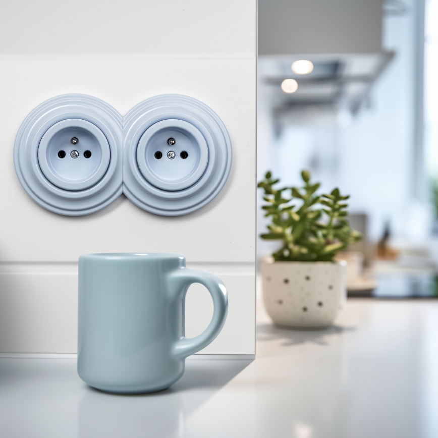 Reblig - Prise murale double rétro bleue avec cadre 230V