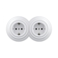 Reblig - Prise murale double rétro pour la maison avec cadre SCHUKO 230 V, blanc neige
