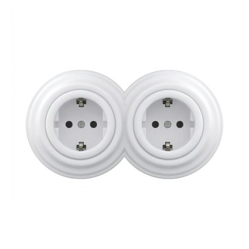 Reblig - Prise murale double rétro pour la maison avec cadre SCHUKO 230 V, blanc neige