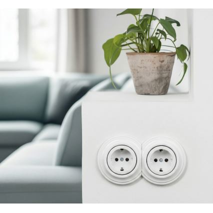 Reblig - Prise murale double rétro pour la maison avec cadre SCHUKO 230 V, blanc neige