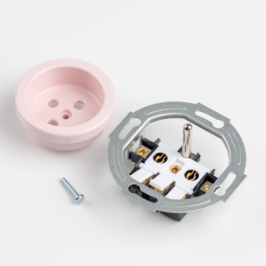 Reblig - Prise murale rétro 230V avec cadre, rose ancien
