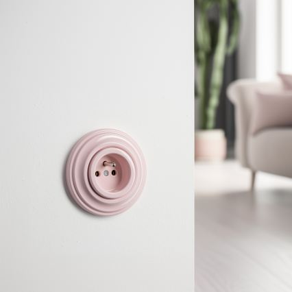 Reblig - Prise murale rétro 230V avec cadre, rose ancien