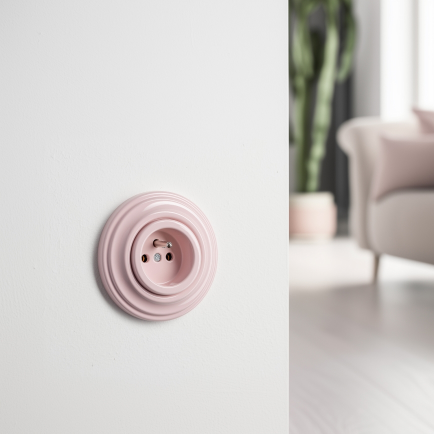 Reblig - Prise murale rétro 230V avec cadre, rose ancien
