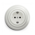 Reblig - Prise murale rétro avec cadre SCHUKO 230 V/16 A en céramique blanche