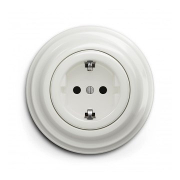 Reblig - Prise murale rétro avec cadre SCHUKO 230 V/16 A en céramique blanche