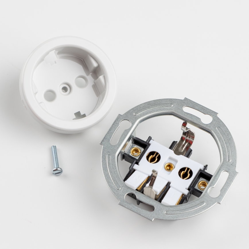 Reblig - Prise murale rétro avec cadre SCHUKO 230 V/16 A en céramique blanche