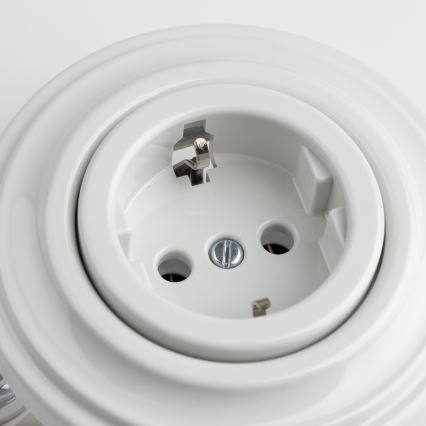 Reblig - Prise murale rétro avec cadre SCHUKO 230 V/16 A en céramique blanche