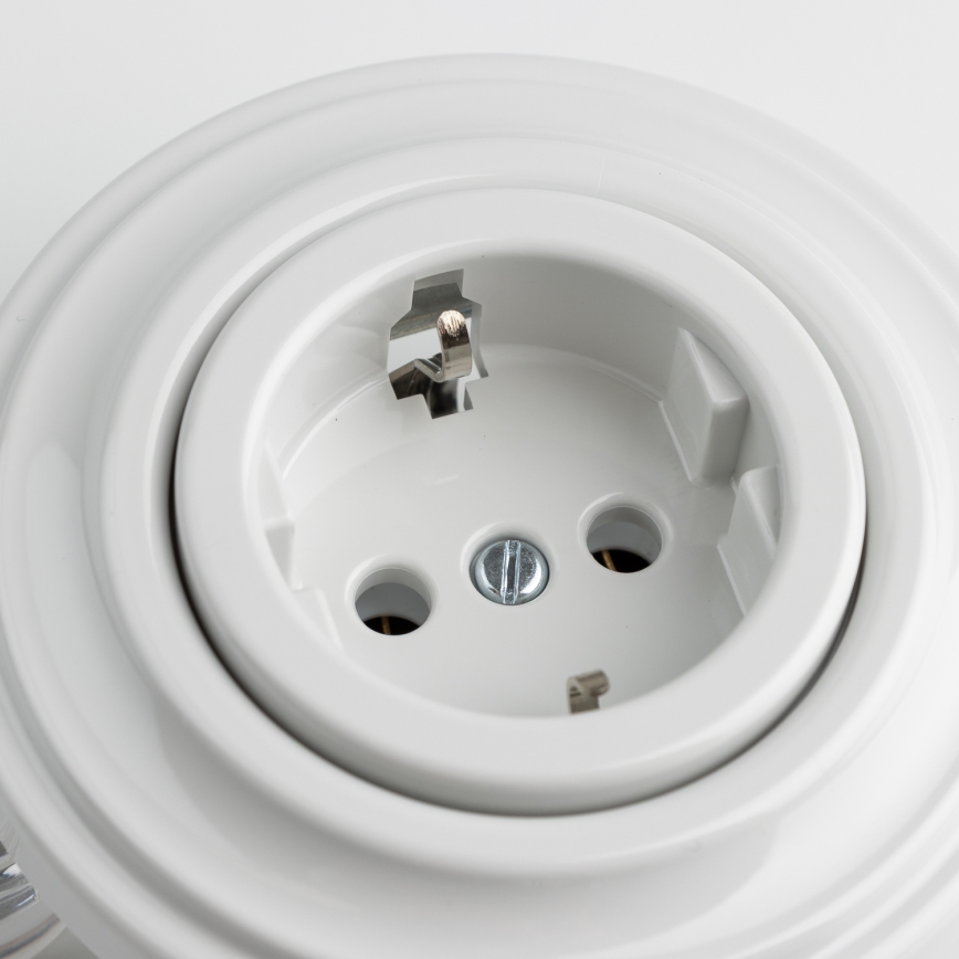Reblig - Prise murale rétro avec cadre SCHUKO 230 V/16 A en céramique blanche