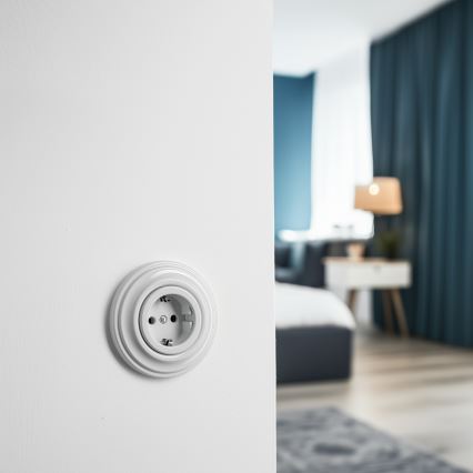 Reblig - Prise murale rétro avec cadre SCHUKO 230 V/16 A en céramique blanche