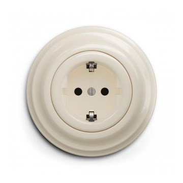 Reblig - Prise murale rétro avec cadre SCHUKO 230V/16A beige