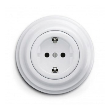 Reblig - Prise murale rétro avec cadre SCHUKO 230V/16A blanc neige