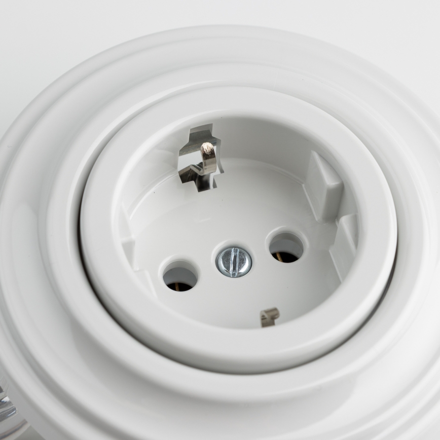 Reblig - Prise murale rétro avec cadre SCHUKO 230V/16A blanc neige