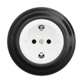 Reblig - Prise murale rétro avec cadre SCHUKO 230V/16A, blanc neige/noir