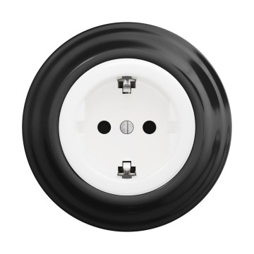 Reblig - Prise murale rétro avec cadre SCHUKO 230V/16A, blanc neige/noir