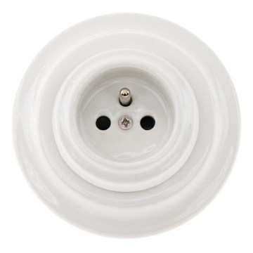 Reblig - Prise murale rétro en porcelaine avec cadre 250V/16A blanche