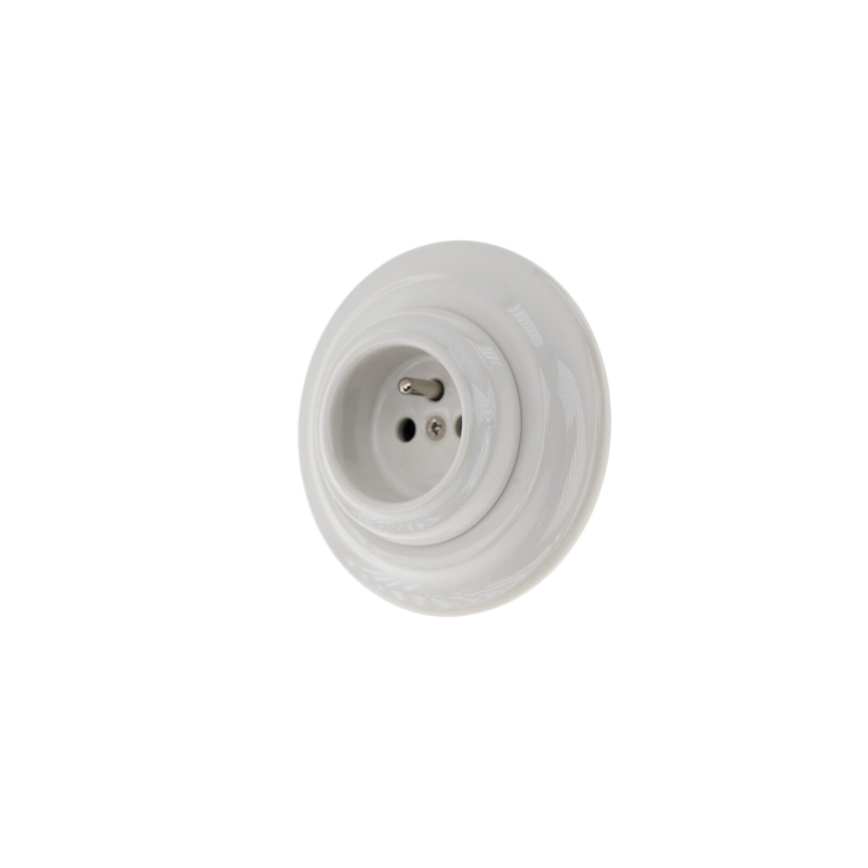 Reblig - Prise murale rétro en porcelaine avec cadre 250V/16A blanche