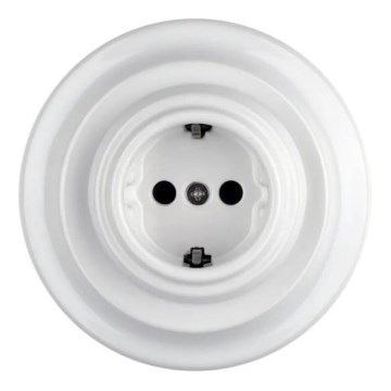 Reblig - Prise murale rétro en porcelaine avec cadre SCHUKO 250V/16A blanche