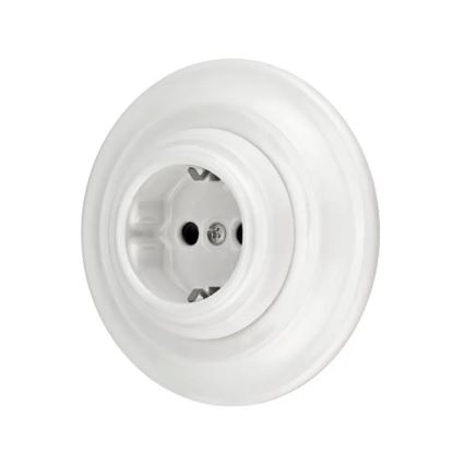 Reblig - Prise murale rétro en porcelaine avec cadre SCHUKO 250V/16A blanche