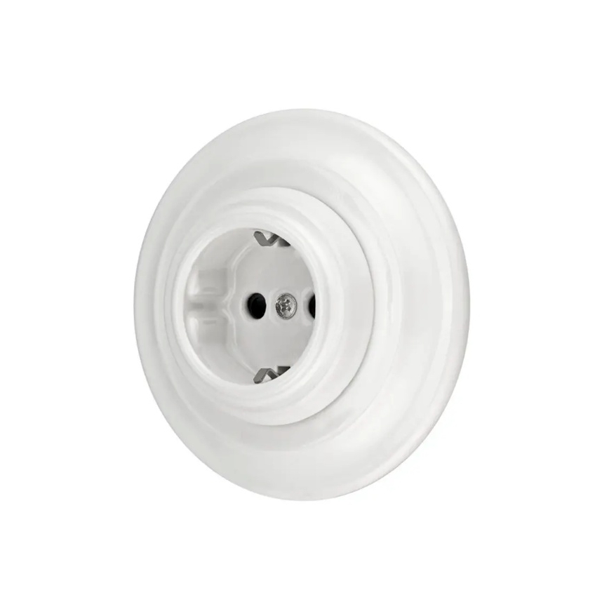 Reblig - Prise murale rétro en porcelaine avec cadre SCHUKO 250V/16A blanche