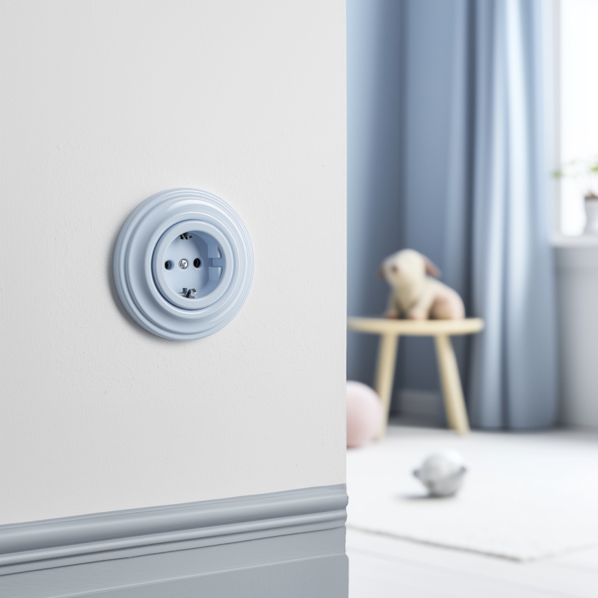 Reblig - Prise murale rétro SCHUKO 230 V/16 A avec cadre, bleue