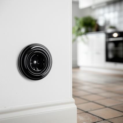 Reblig - prise murale rétro SCHUKO 230 V/16 A avec cadre noir