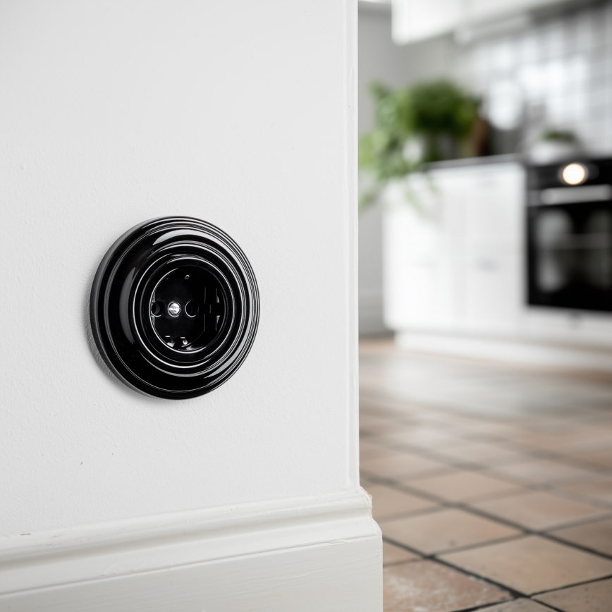Reblig - prise murale rétro SCHUKO 230 V/16 A avec cadre noir